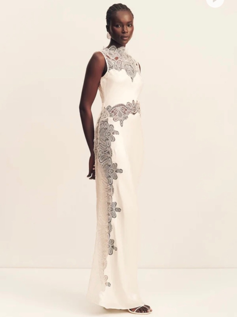 Stratus Sheer Lace High Neck Maxi Dress - Ivory